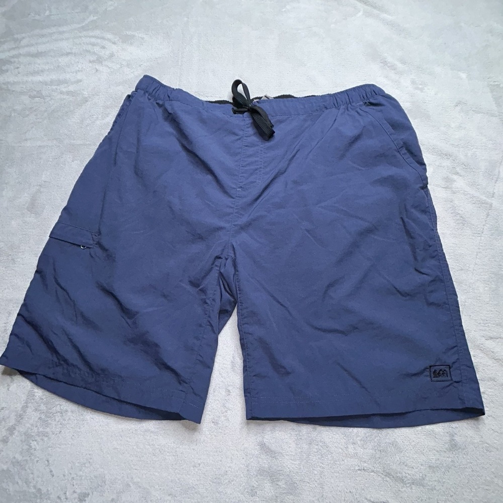 REI Mens XXL Blue Nylon Hiking Trail Shorts Lined Outdoor Elastic